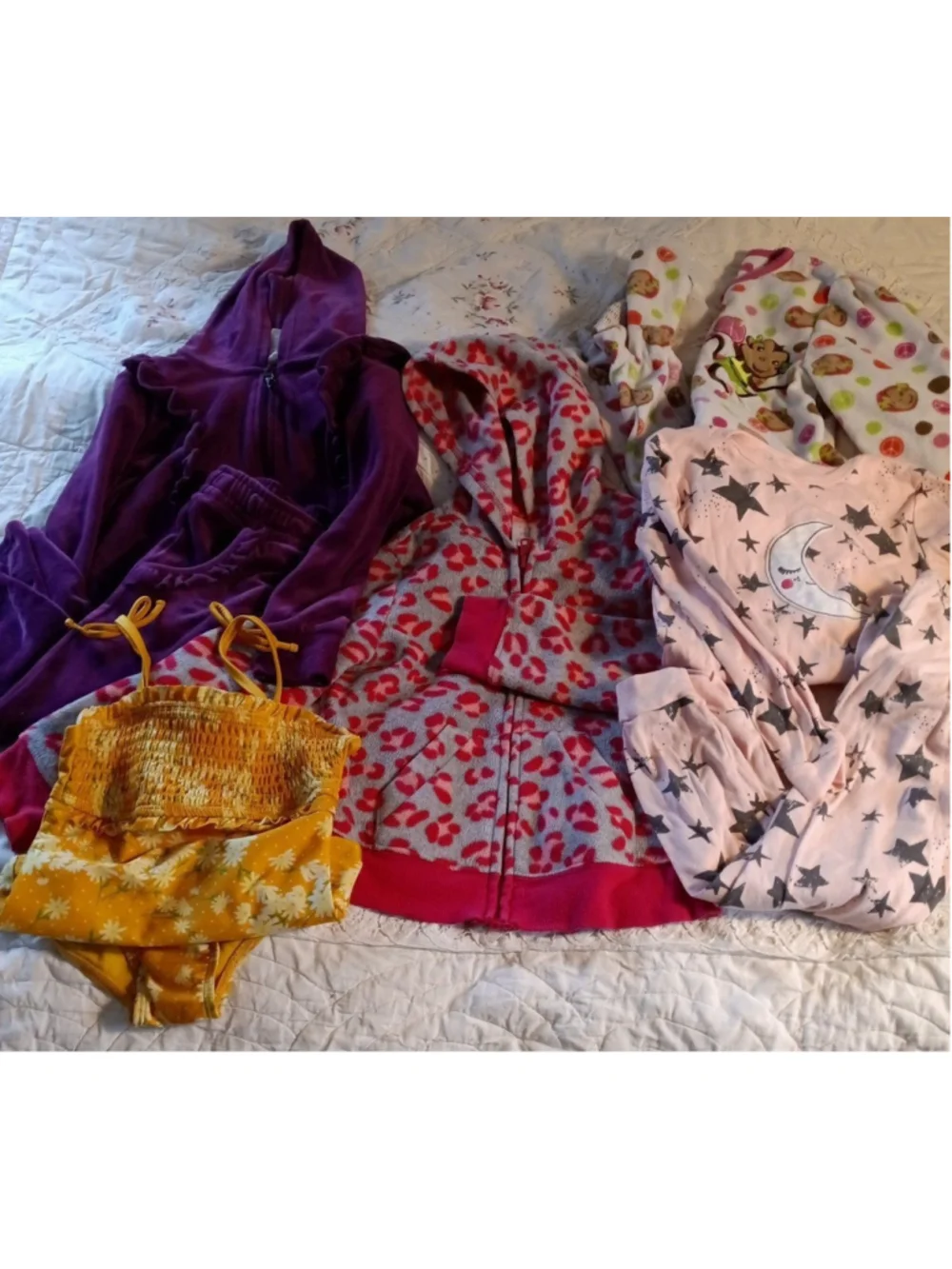 Girls clothing bundle sizes 4-6 footed fleece pj, hoodie, swimsuit, pant set